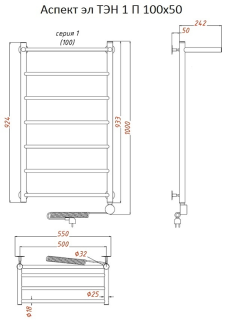 Электрический полотенцесушитель Тругор Аспект 1 П с полкой 100x50см хром Аспект1/элТЭН10050П